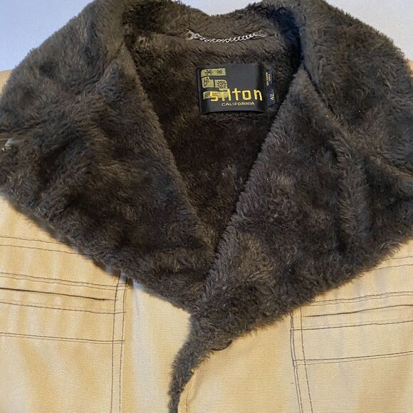 Vtg Silton California Western Canvas Faux Fur Barn Coat Men Size 42 Brown Rugged - Picture 1 of 16